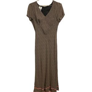 Vintage Laura Ashley Velvet Trimmed Floral Cottage Core Maxi Dress V Neck Size 8